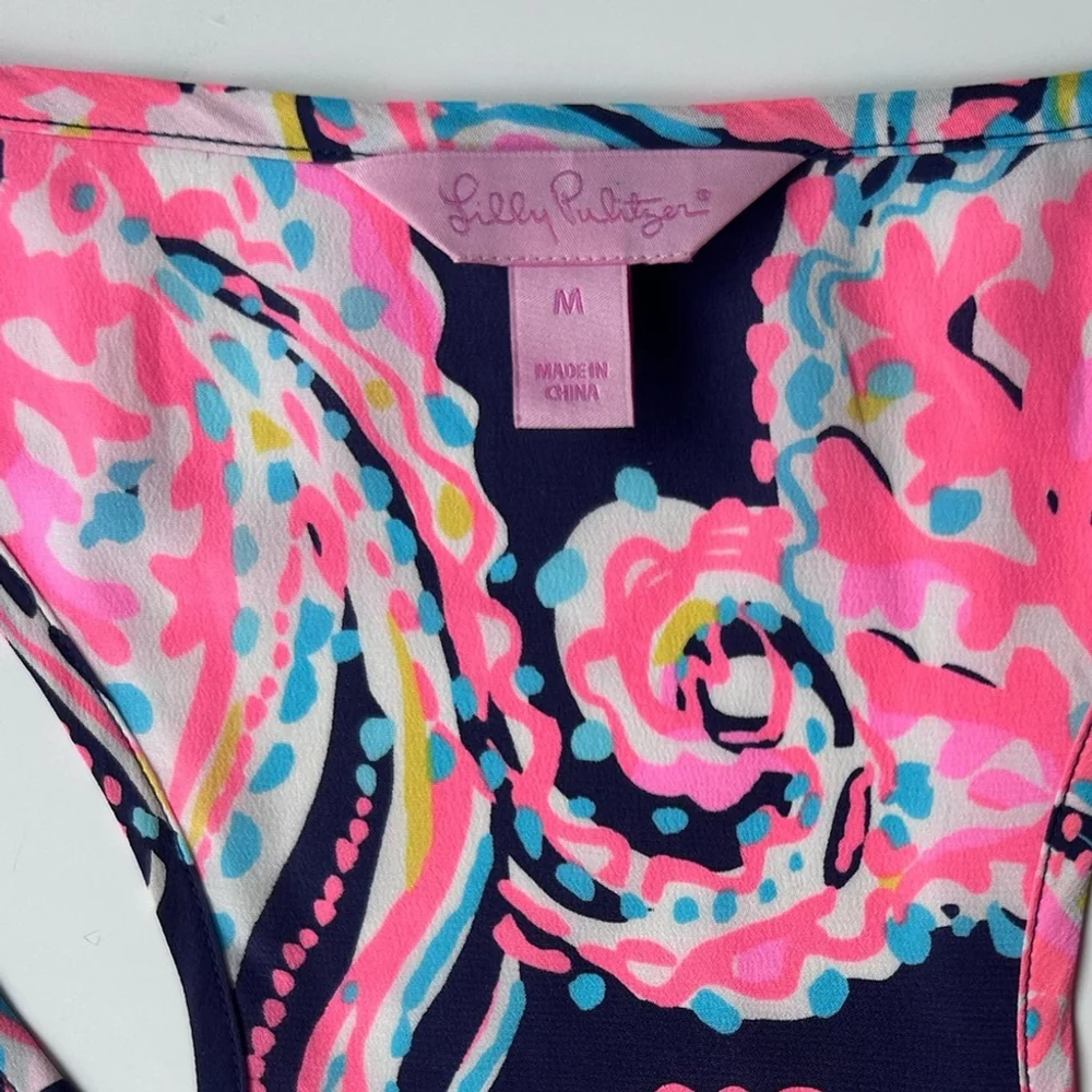 Lilly Pulitzer silk paisley Pink and Black Cut Out Tank Top shirt m - Picture 3 of 6